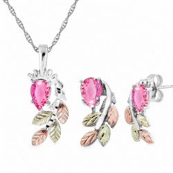 Black Hills Gold Sterling Silver w/ Pink CZ Pendant & Earrings Set