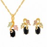 10K Black Hills Gold Onyx Pendant & Earrings Set by Mt. Rushmore