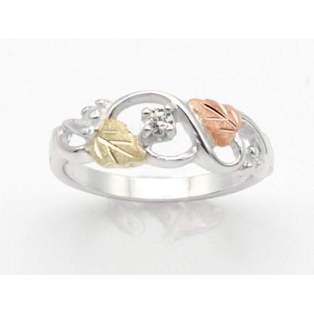 Black Hills Gold on Sterling Silver Ladies Ring with CZ in the Center