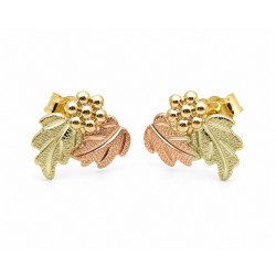 10K Black Hills Gold Leaf and Grape Cluster Stud Earrings