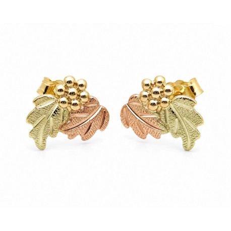 10K Black Hills Gold Leaf and Grape Cluster Stud Earrings