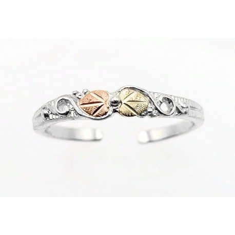 Black Hills Gold Sterling Silver Toe Ring w Two Leaves