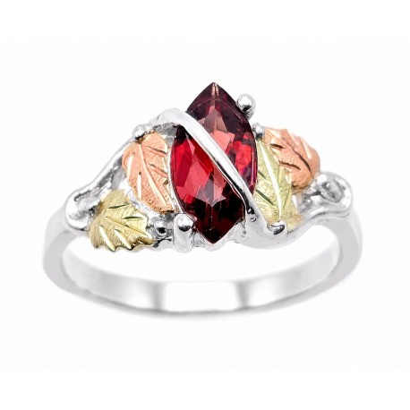 Black Hills Gold Sterling Silver Ladies Ring w Genuine Garnet