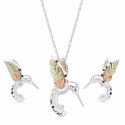 Black Hills Gold on Sterling Silver Hummingbird Pendant & Earrings Set