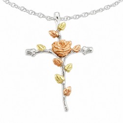 Black Hills Gold Sterling Silver Cross Pendant with Rose