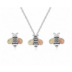 Landstrom's Black Hills Gold Small Sterling Silver Bee Pendant & Earrings Set