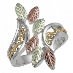 Black Hills Gold on Sterling Silver Four Tone Bypass Ring