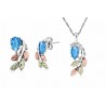 Black Hills Gold on Sterling Silver Blue Topaz Pendant & Earrings Set
