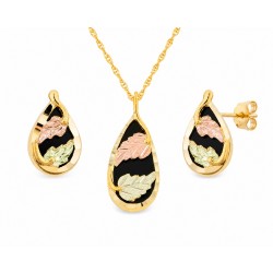 Mt Rushmore 10K Black Hills Gold Pear Shaped Onyx Pendant & Earrings Set
