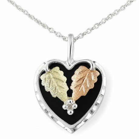 Black Hills Gold Sterling Silver Heart Pendant with Onyx