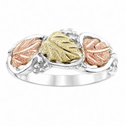 Black Hills Gold Sterling Silver Ladies Ring w Three Leaves