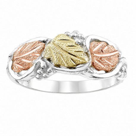 Black Hills Gold Sterling Silver Ladies Ring w Three Leaves