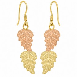 10K Black Hills Gold Leaves Earrings on Shepher Hook
