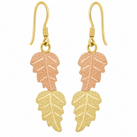 10K Black Hills Gold Leaves Earrings on Shepher Hook