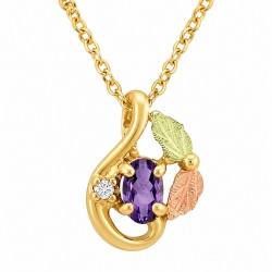 10K Black Hills Gold Twisted Small Pendant w Diamond & Amethyst Color CZ