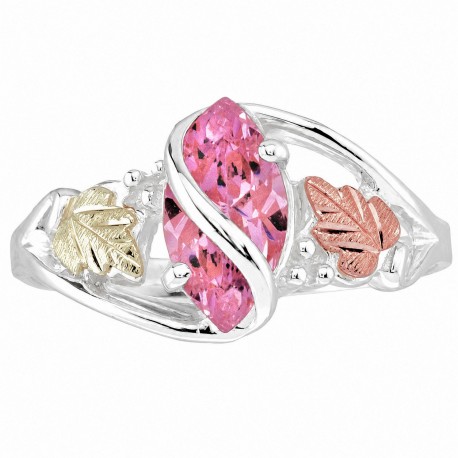 BLACK HILLS GOLD .925 SILVER LADIES 10X5MM PINK CZ RING