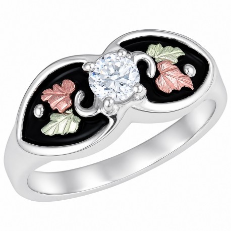  Antiqued Silver Cubic Zirconia Ring wtih 12k Rose and Green Gold