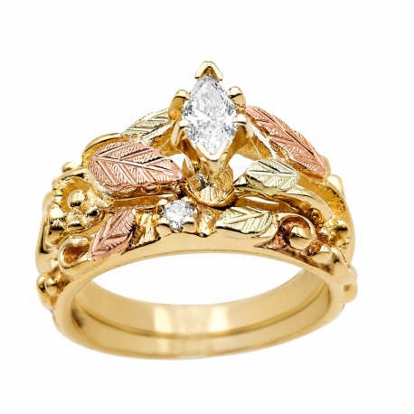 10K Black Hills Gold Engagement Ring Set with Diamond