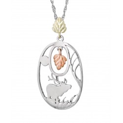 Mt. Rushmore Black Hills Gold on Sterling Silver Elk Pendant