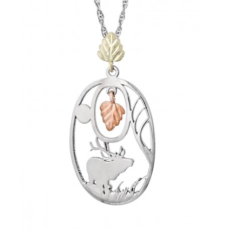 Mt. Rushmore Black Hills Gold on Sterling Silver Elk Pendant