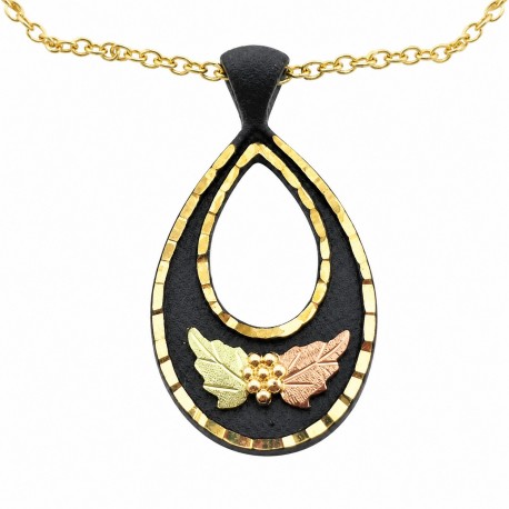 Black Hills Gold Black Powder Coated Pendant w 10K Gold Leaves