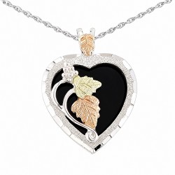 Black Hills Gold Sterling Silver Heart Pendant w Black Onyx