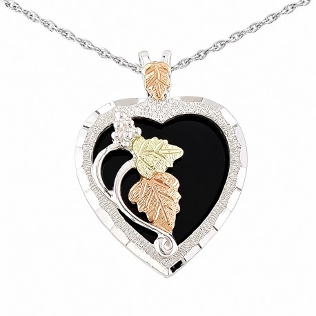Black Hills Gold Sterling Silver Heart Pendant w Black Onyx