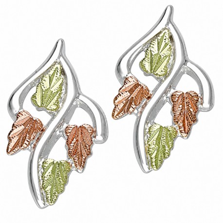 Black Hills Gold Sterling Silver Earrings with Leaves