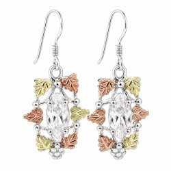 Black Hills Gold Sterling Silver Dangle Earrings w CZ
