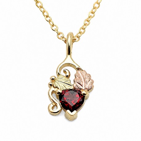 10K Black Hills Gold Small Pendant w Heart Shape Genuine Garnet