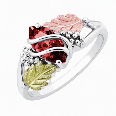 Landstrom’s Black Hills Gold on Sterling Silver Ladies Ring with Synthetic Garnet