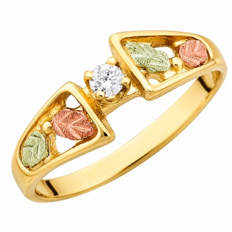 10K Black Hills Gold Ladies Ring with Diamond in The Center