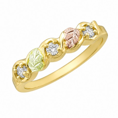 Thin 10K Black Hills Gold Ladies Ring w Cubic Zirconia