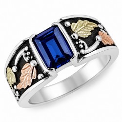 Black Hills Gold on Sterling Silver Men’s Ring with Sapphire
