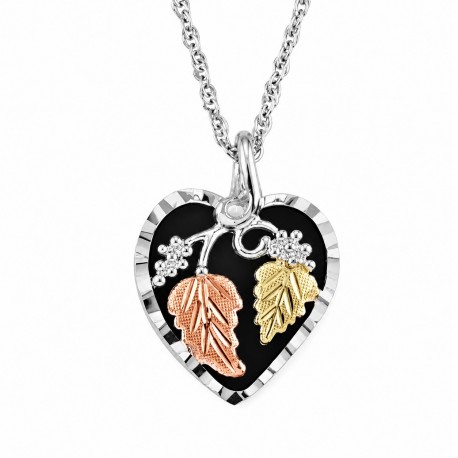 Mt. Rushmore Black Hills Gold Sterling Silver Onyx Heart Pendant