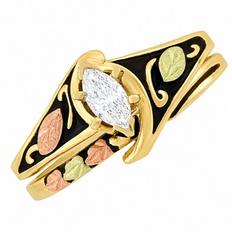 10K Black Hills Gold Ladies Ring with Marquise Diamond