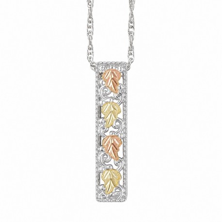 Mt. Rushmore Black Hills Gold on Sterling Silver Leaf Bar Pendant