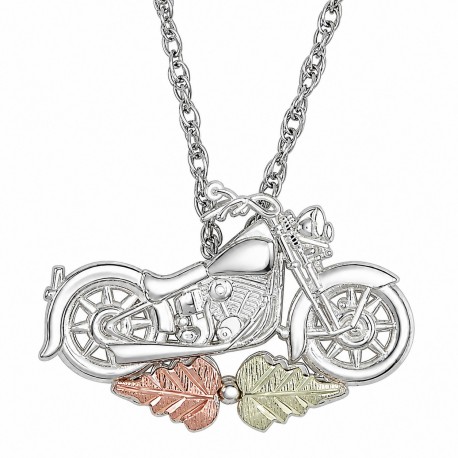 Black Hills Gold on Sterling Silver Mini Motorcycle Pendant