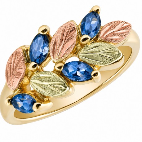 Landstrom’s 10K Black Hills Gold Ladies Ring w YOGO SAPPHIRES