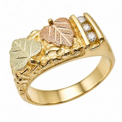 10K Black Hills Gold Mens Ring with 3 Diamond