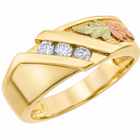 10K Black Hills Gold Men's Ring w Genuine Diamonds