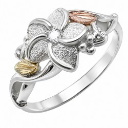 Landstroms Black Hills Gold Sterling Silver Flower Ring w Diamond