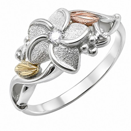 Landstroms Black Hills Gold Sterling Silver Flower Ring w Diamond
