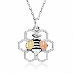 Landstrom's Black Hills Gold Small Sterling Silver Honeycomb & Bee Pendant