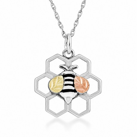 Landstrom's Black Hills Gold Small Sterling Silver Honeycomb & Bee Pendant