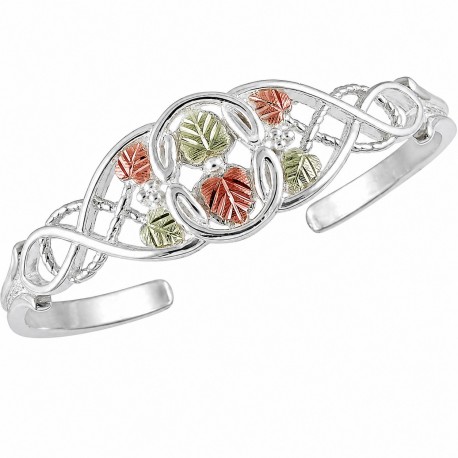 Black Hills Gold on Sterling Silver Tri-color Cuff Bracelet