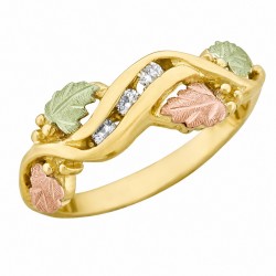 10K Black Hills Gold Ladies Wave Ring w Diamond