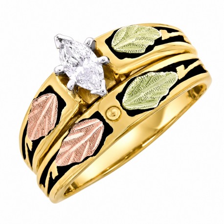 10K Black Hills Gold Antiqued Engagement Ring Set with Diamond