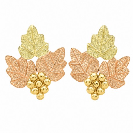 Small 10K Black Hills Gold Leaves Earrings with Grape Cluster