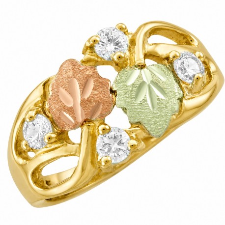 10K Black Hills Gold Ladies Ring w Four Cubic Zirconium